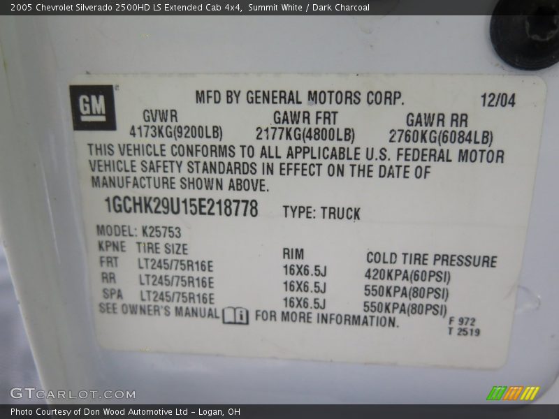 Summit White / Dark Charcoal 2005 Chevrolet Silverado 2500HD LS Extended Cab 4x4