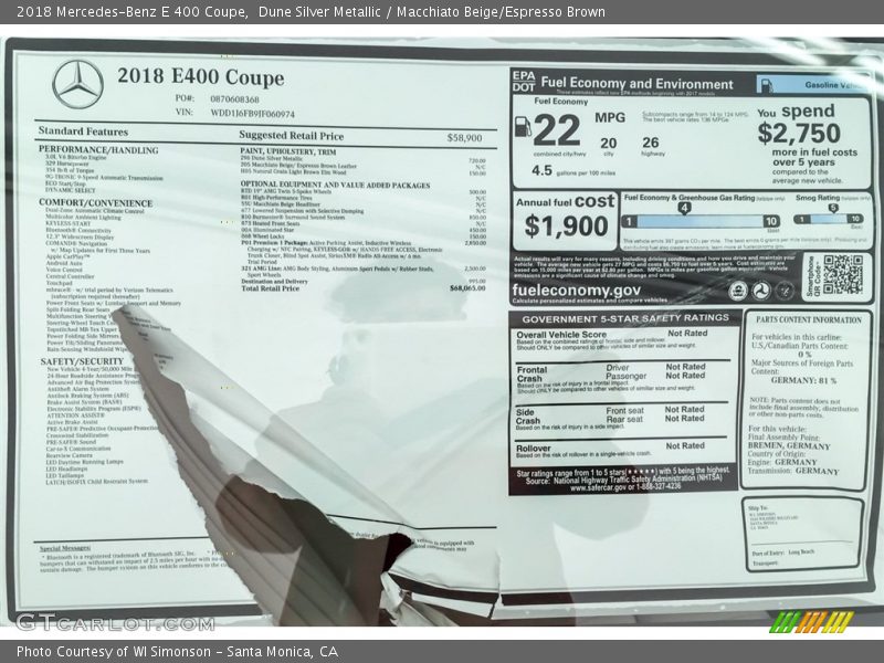  2018 E 400 Coupe Window Sticker