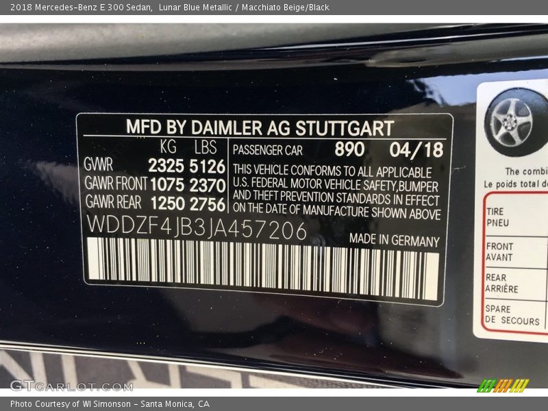 Lunar Blue Metallic / Macchiato Beige/Black 2018 Mercedes-Benz E 300 Sedan