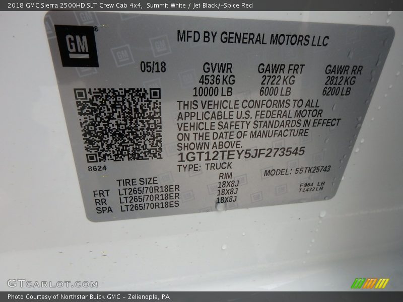 Summit White / Jet Black/­Spice Red 2018 GMC Sierra 2500HD SLT Crew Cab 4x4