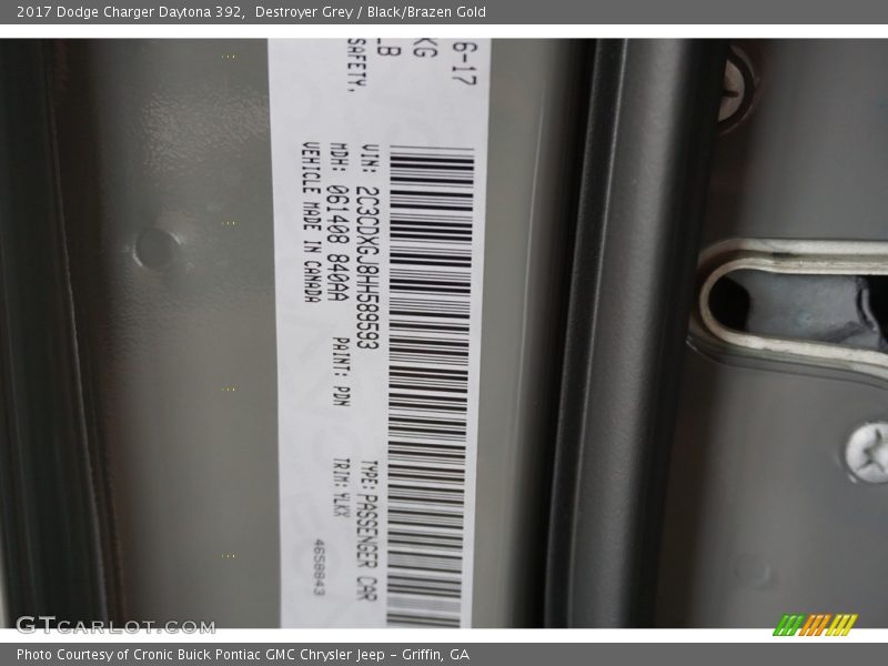 Destroyer Grey / Black/Brazen Gold 2017 Dodge Charger Daytona 392