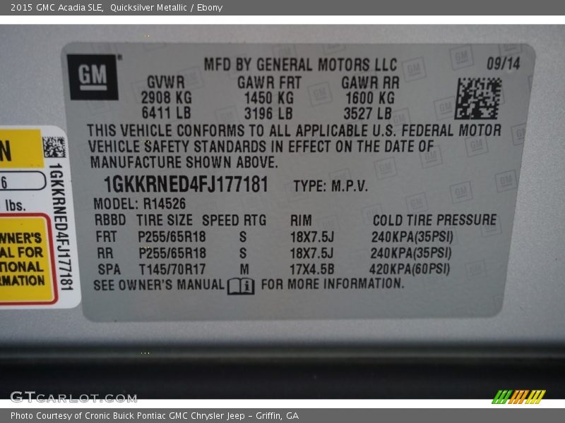 Quicksilver Metallic / Ebony 2015 GMC Acadia SLE