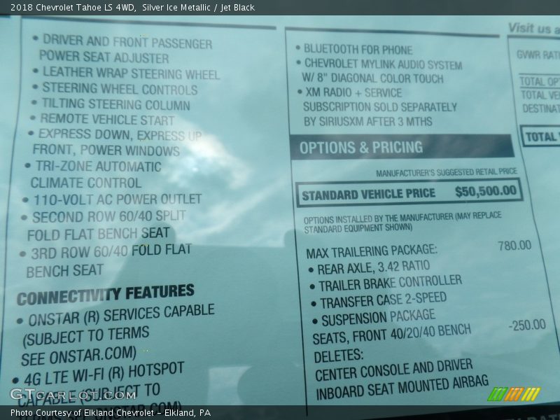 Silver Ice Metallic / Jet Black 2018 Chevrolet Tahoe LS 4WD
