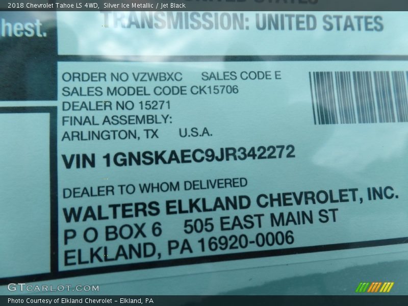 Silver Ice Metallic / Jet Black 2018 Chevrolet Tahoe LS 4WD