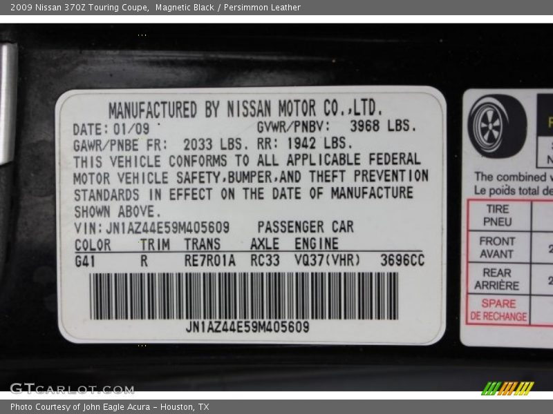 Magnetic Black / Persimmon Leather 2009 Nissan 370Z Touring Coupe