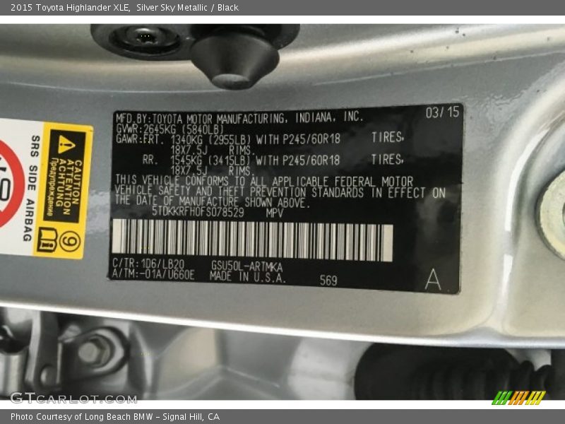 Silver Sky Metallic / Black 2015 Toyota Highlander XLE