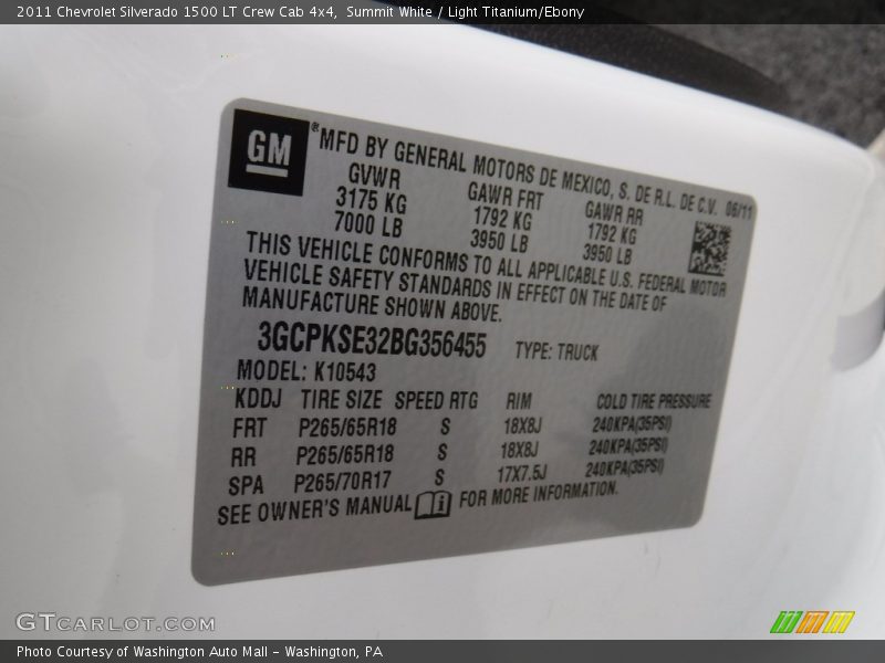 Summit White / Light Titanium/Ebony 2011 Chevrolet Silverado 1500 LT Crew Cab 4x4