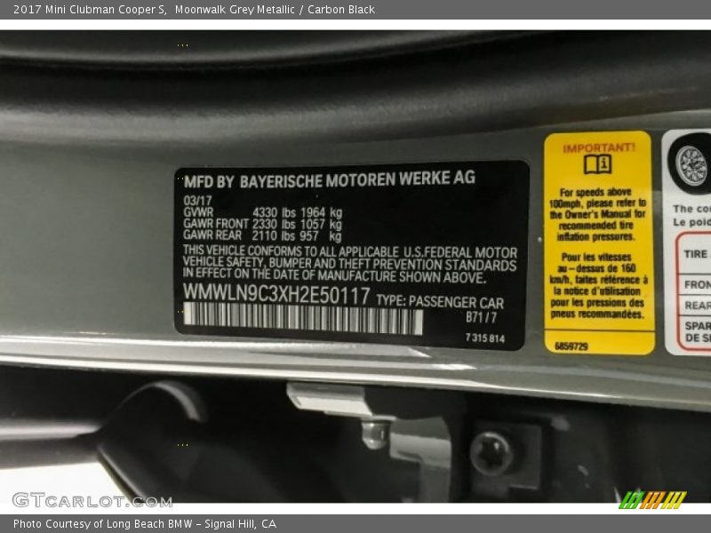 Moonwalk Grey Metallic / Carbon Black 2017 Mini Clubman Cooper S