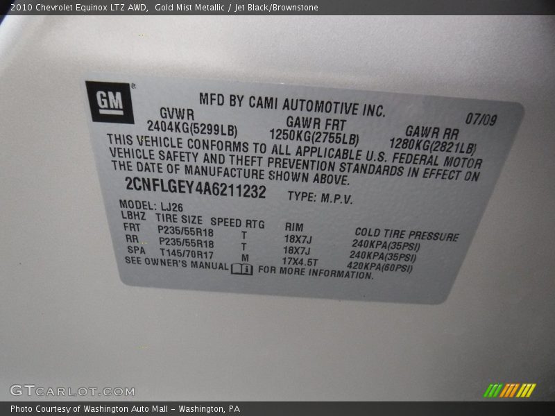 Gold Mist Metallic / Jet Black/Brownstone 2010 Chevrolet Equinox LTZ AWD