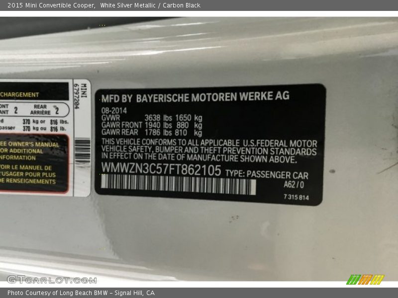 White Silver Metallic / Carbon Black 2015 Mini Convertible Cooper
