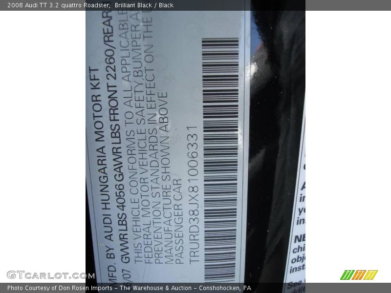 Brilliant Black / Black 2008 Audi TT 3.2 quattro Roadster
