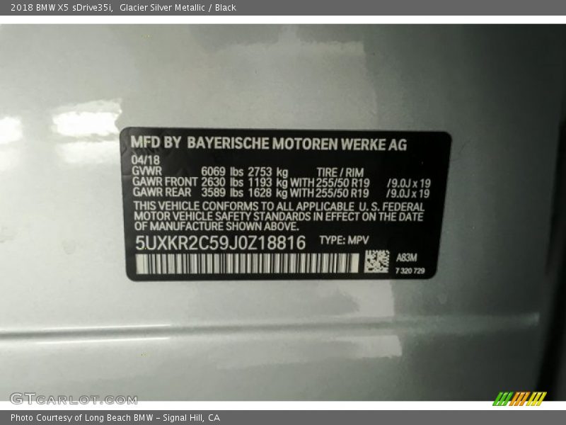 Glacier Silver Metallic / Black 2018 BMW X5 sDrive35i
