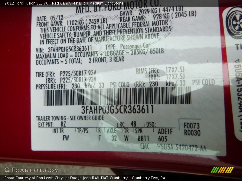 Red Candy Metallic / Medium Light Stone 2012 Ford Fusion SEL V6