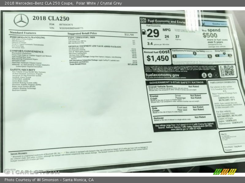 Polar White / Crystal Grey 2018 Mercedes-Benz CLA 250 Coupe