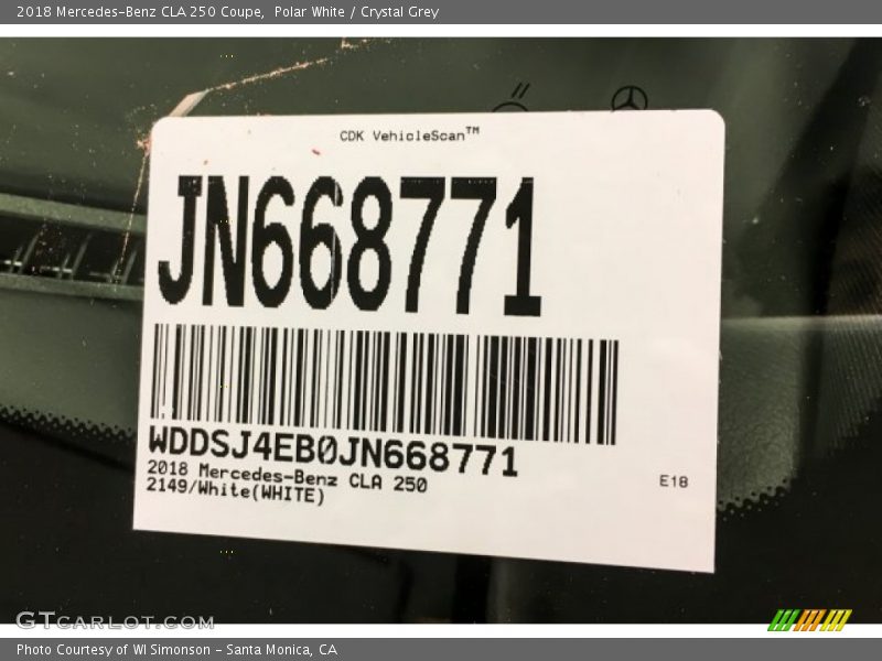 Polar White / Crystal Grey 2018 Mercedes-Benz CLA 250 Coupe