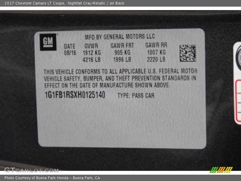 Nightfall Gray Metallic / Jet Black 2017 Chevrolet Camaro LT Coupe
