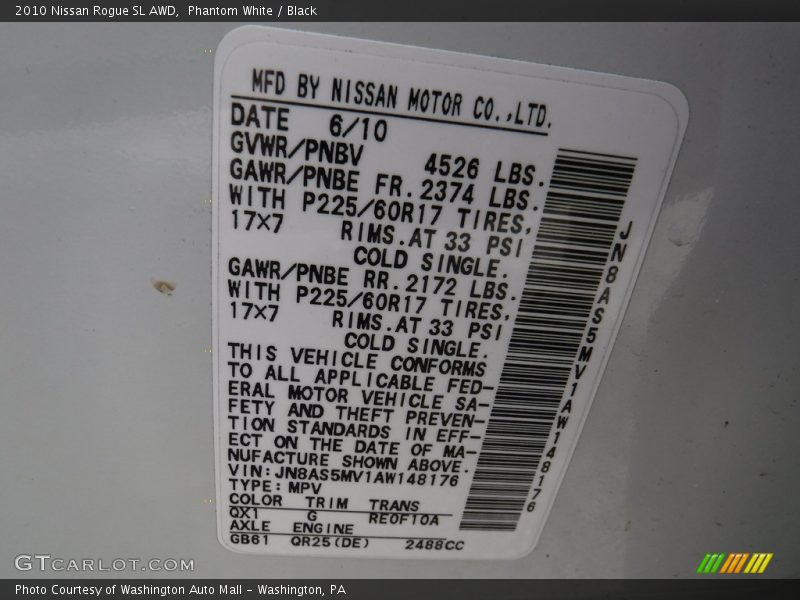Phantom White / Black 2010 Nissan Rogue SL AWD
