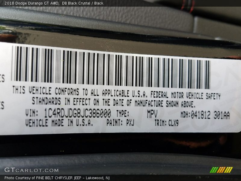 DB Black Crystal / Black 2018 Dodge Durango GT AWD