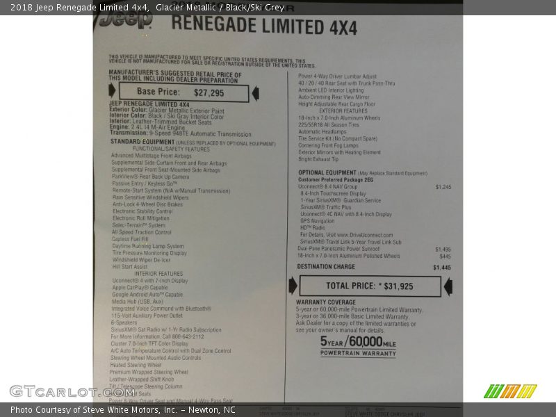  2018 Renegade Limited 4x4 Window Sticker