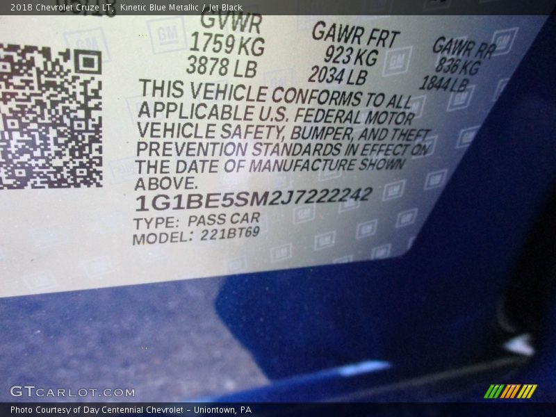 Kinetic Blue Metallic / Jet Black 2018 Chevrolet Cruze LT