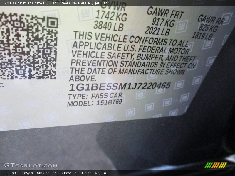 Satin Steel Gray Metallic / Jet Black 2018 Chevrolet Cruze LT