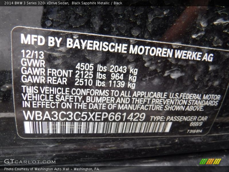 Black Sapphire Metallic / Black 2014 BMW 3 Series 320i xDrive Sedan