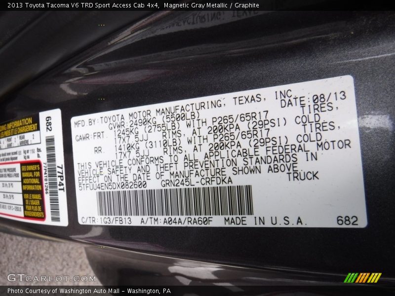 Magnetic Gray Metallic / Graphite 2013 Toyota Tacoma V6 TRD Sport Access Cab 4x4
