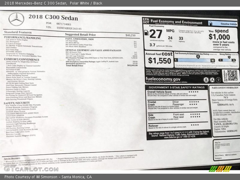 Polar White / Black 2018 Mercedes-Benz C 300 Sedan