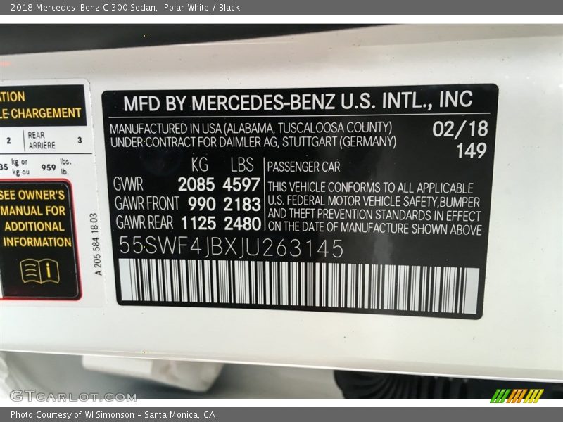 Polar White / Black 2018 Mercedes-Benz C 300 Sedan