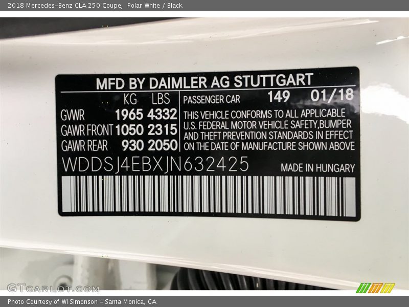 Polar White / Black 2018 Mercedes-Benz CLA 250 Coupe