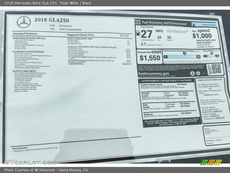 Polar White / Black 2018 Mercedes-Benz GLA 250