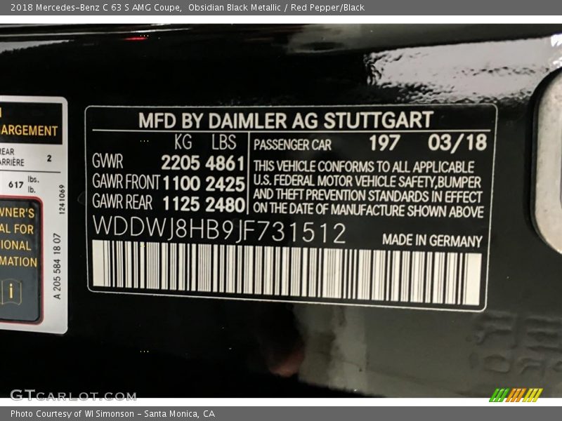 Obsidian Black Metallic / Red Pepper/Black 2018 Mercedes-Benz C 63 S AMG Coupe