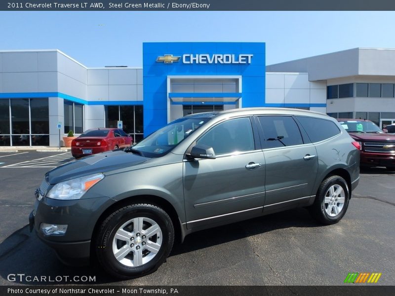 Steel Green Metallic / Ebony/Ebony 2011 Chevrolet Traverse LT AWD