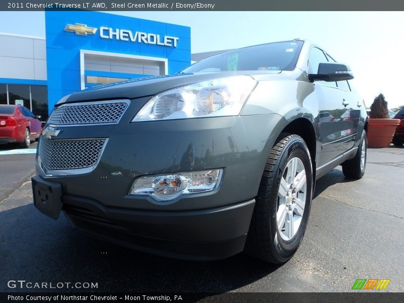 Steel Green Metallic / Ebony/Ebony 2011 Chevrolet Traverse LT AWD