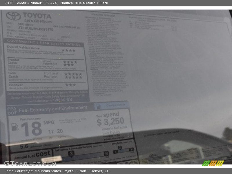 Nautical Blue Metallic / Black 2018 Toyota 4Runner SR5 4x4