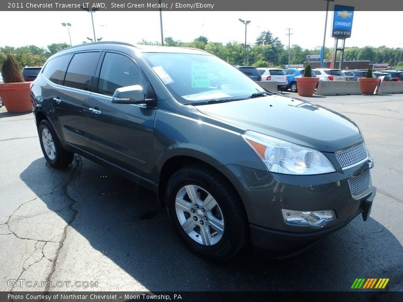 Steel Green Metallic / Ebony/Ebony 2011 Chevrolet Traverse LT AWD