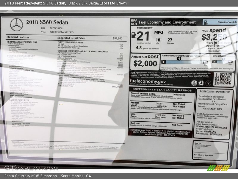 Black / Silk Beige/Espresso Brown 2018 Mercedes-Benz S 560 Sedan