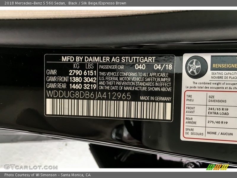 Black / Silk Beige/Espresso Brown 2018 Mercedes-Benz S 560 Sedan