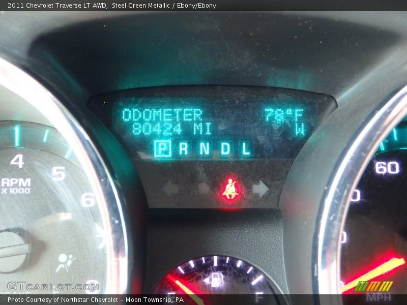 Steel Green Metallic / Ebony/Ebony 2011 Chevrolet Traverse LT AWD