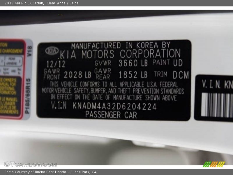 Clear White / Beige 2013 Kia Rio LX Sedan