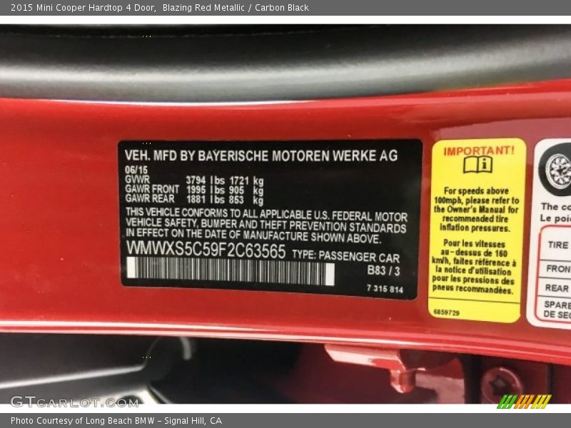 Blazing Red Metallic / Carbon Black 2015 Mini Cooper Hardtop 4 Door