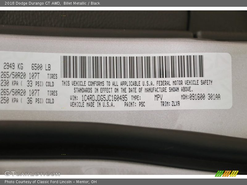 Billet Metallic / Black 2018 Dodge Durango GT AWD