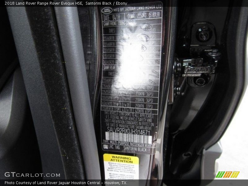 Santorini Black / Ebony 2018 Land Rover Range Rover Evoque HSE
