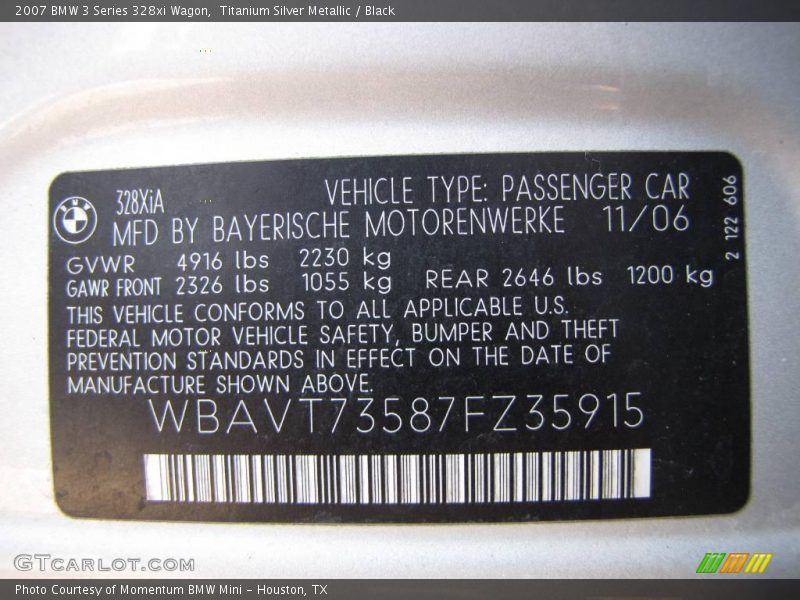Titanium Silver Metallic / Black 2007 BMW 3 Series 328xi Wagon