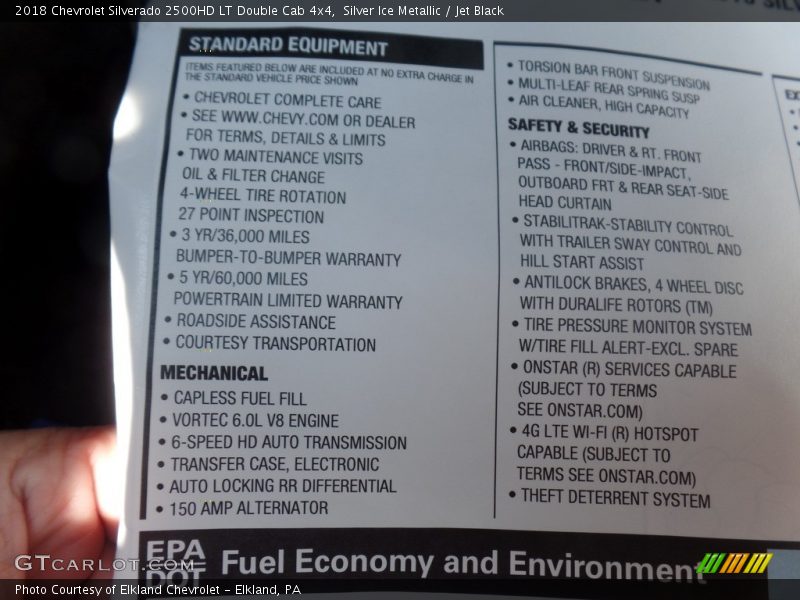 Silver Ice Metallic / Jet Black 2018 Chevrolet Silverado 2500HD LT Double Cab 4x4