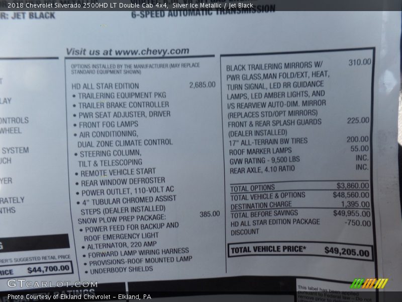 Silver Ice Metallic / Jet Black 2018 Chevrolet Silverado 2500HD LT Double Cab 4x4