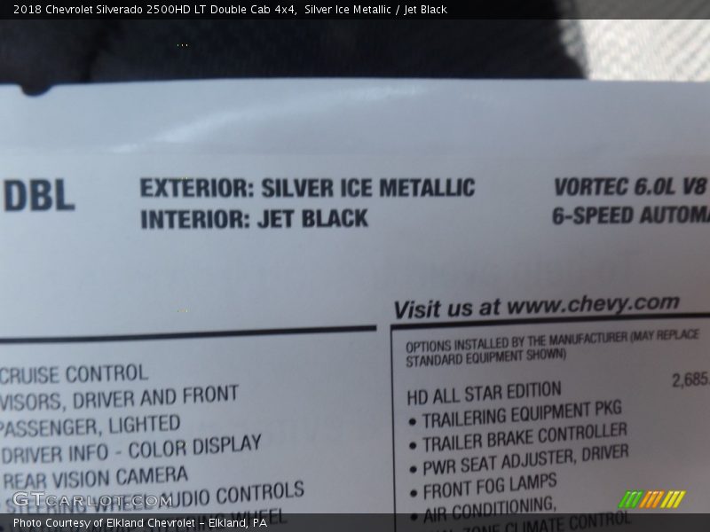 Silver Ice Metallic / Jet Black 2018 Chevrolet Silverado 2500HD LT Double Cab 4x4