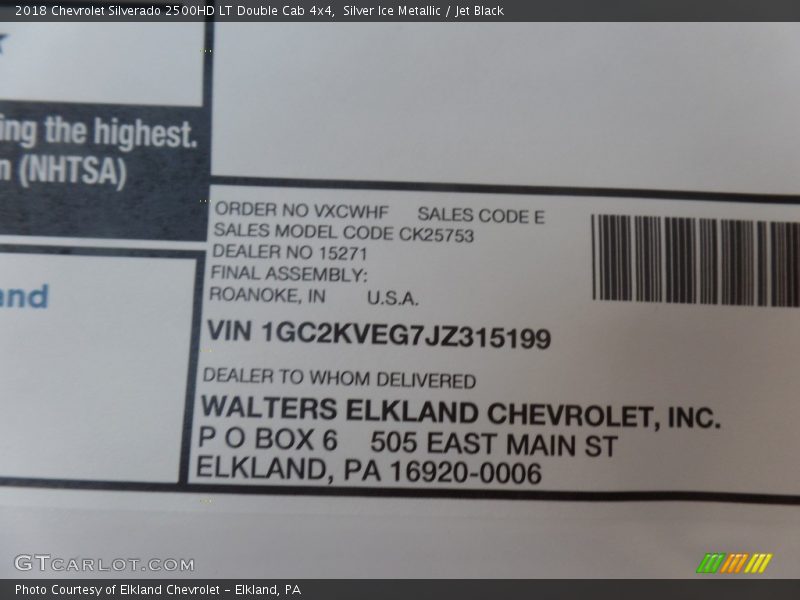 Silver Ice Metallic / Jet Black 2018 Chevrolet Silverado 2500HD LT Double Cab 4x4