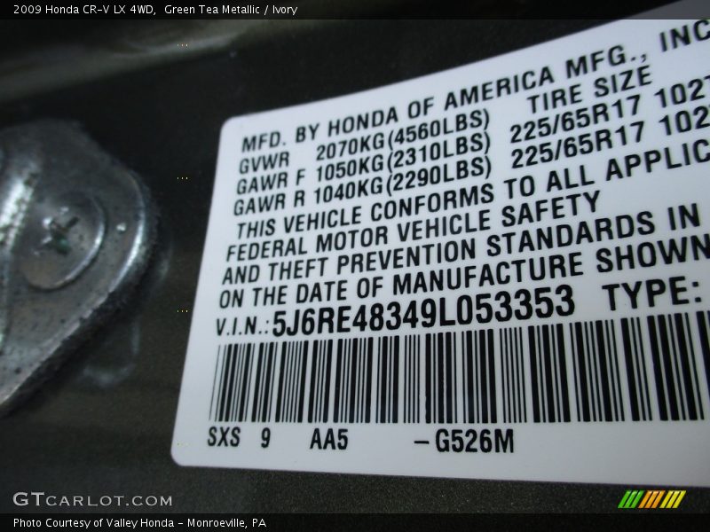 Green Tea Metallic / Ivory 2009 Honda CR-V LX 4WD