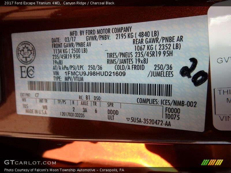 Canyon Ridge / Charcoal Black 2017 Ford Escape Titanium 4WD